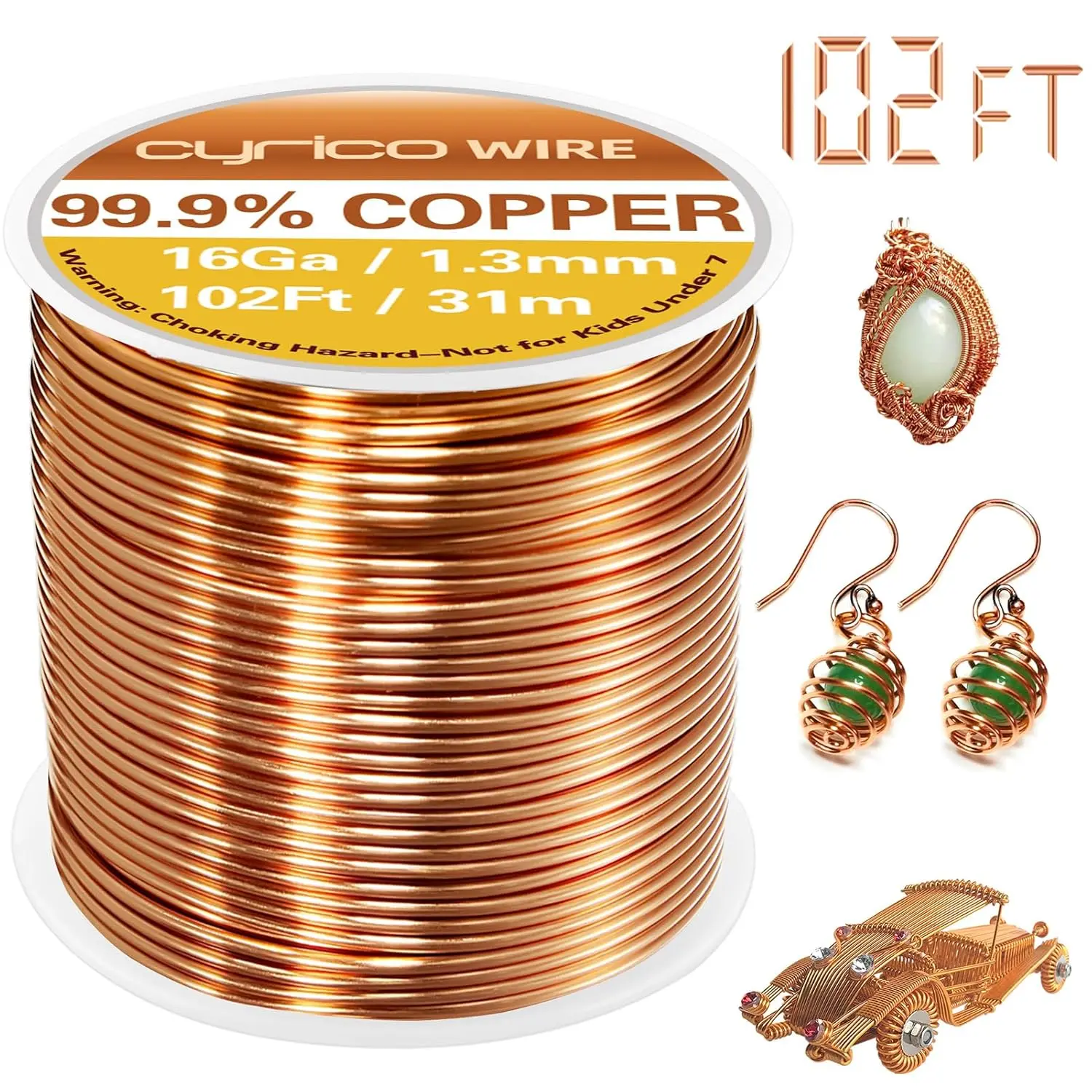99.9% Pure Copper Wire, 16 Gauge 102  Solid Copper Wire for  Making Crafts, Electroculture Gardening Antenna,  Bendable Soft Wire for