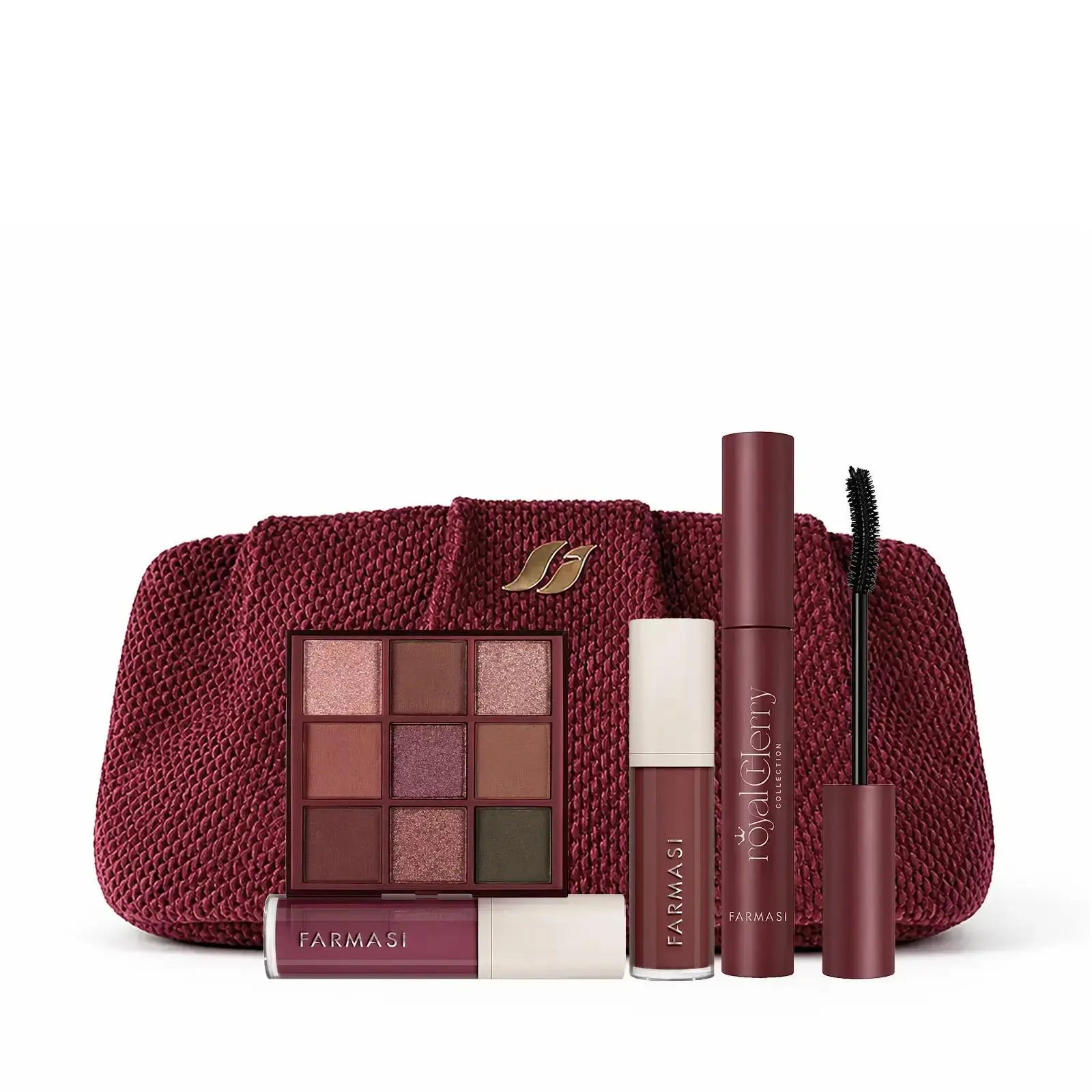 FARMASI Royal Cherry Collection 4-Piece Makeup Set - Rich Berry Tone, Shimmery, Refined Finishes, Buildable Shades, Vegan, Easy Blending, Includes Eyeshadow Palette, Mascara, 2 Lip Glosses for All Skin Types, Everyday Makeup Cosmetic Multi-Pack, Glossy