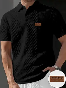 Men's Summer Polo Shirt with Printed Design and Textured Fabric, Short Sleeve Breathable Comfortable Work Attire