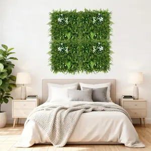 4/8/12 Pack  Boxwood Panel, 20"x20"Artificial Wall Panels with White Flowers,UV Protected Privacy Fence Screen for Outdoor Backyard Garden, Indoor Decor,Easy Snap on Installation