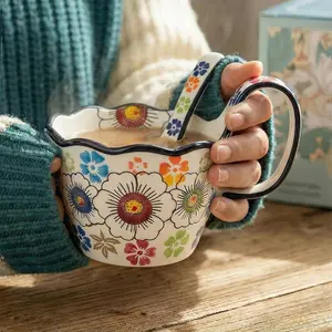 Hand-Painted Floral Ceramic Mug with Handle, Microwave Safe, Durable Reusable Artistic Drinkware, Vibrant Stylish Coffee Cup, Daily Use & Holiday Gift