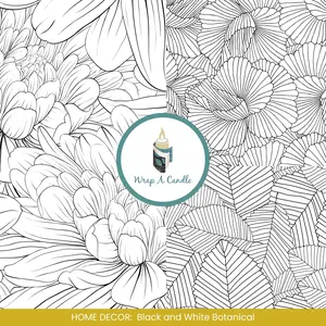 Black and White Botanical Candle Wrap for Wrap A Candle Base | Modern Floral Line Art Decorative Wrap | Minimal Neutral Home Decor | Elegant Everyday Styling | Reusable Candle Wrap