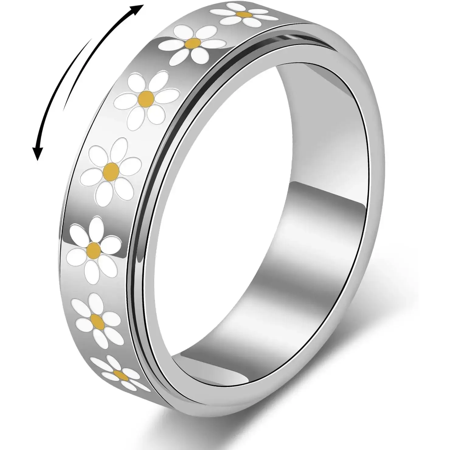 Daisy Fidget Ring for Anxiety Relief - 18K Gold Plated Spinner Band for Stress Relief,Stainless Steel Statement Flower Ring for Women,Thoughtful Gift for Birthday Valentine's Day,Size 6-10 (Daisy Fidget Ring_Gold, Size 8)