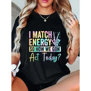 1pc "I Absorb Energy, so How Should We Act Today?" T-shirt, 100% Pure Cotton Round-neck Casual Shirt, Couple's T-shirt, Suitable for Giving to Boyfriends, Girlfriends, Husbands, Wives, Valentine's Day Couple T-shirt