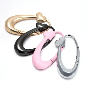 Gurgling Heart-Shaped Carabiner  | 4 Metallic Colors (Grey/Silver/Pink/Gold) | Zinc Alloy Keychain Clip for Bags & Jeans | Cute Gift for Boyfriend or Girlfriend