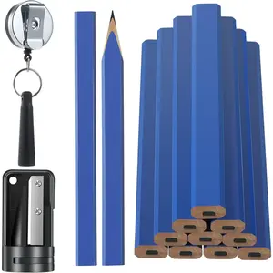 12 count Carpenter Pencil, 7 Inches Flat Octagonal Hard Black Carpenter Marking Pencils with Pencil Sharpener and  Heavy Duty Retractable Pen Holder for Woodworking Marking Tool