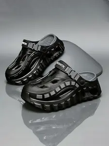 Men's Summer Outdoor Breathable Nonslip Thick Sole Non-Slip Lightweight Open-Toe Thick Bottom Slippers, Casual Beach Sandals, Versatile Comfortable Hole Shoes, Textured Design Clogs