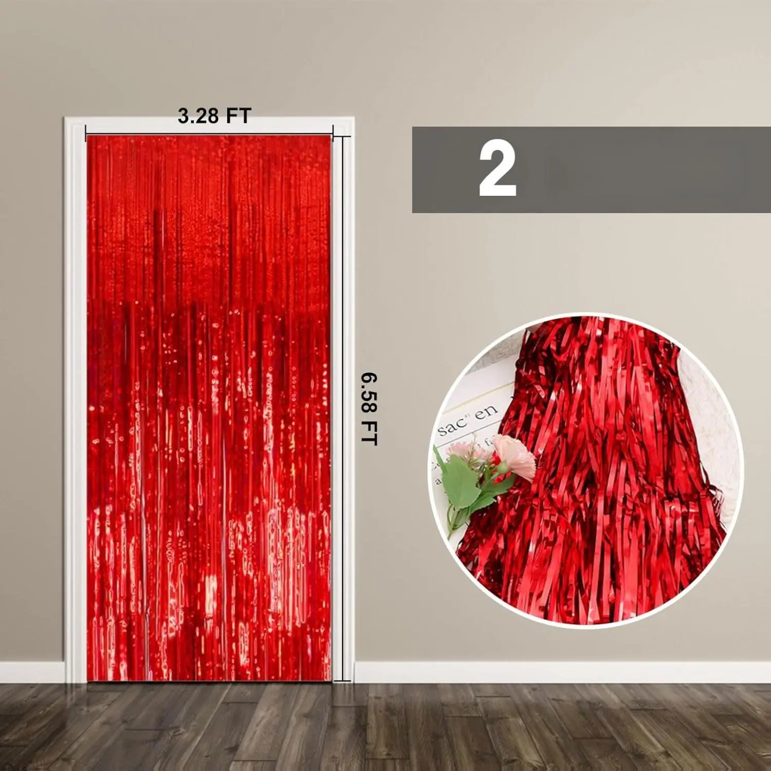 Red Metallic Reflective Tinsel Foil Curtain Backdrop Banners, Reusable 2-Piece Door/Wall Hanger Set (3.28x6.56 ft) - Party Decor for Birthday, Wedding