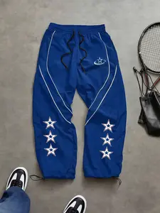 Men's Fashion Letter Print Pants, Taslon Fabric, Colorblock Stripes, Casual Sport Long Pants, Casual Athletic Pants, Athleisure Pants, Ideal for Daily Wear, Outdoor Hiking