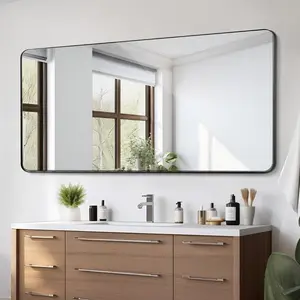 VEVOR Wall Mounted Makeup Mirror,  0.15" Thick, 36" x 72" Mirror with Aluminium Alloy Frame & Explosion-Proof Film, Scratch-Resistant Mirror with Z-Shaped Bracket, Fit for Bathroom/Bedroom/Living Room