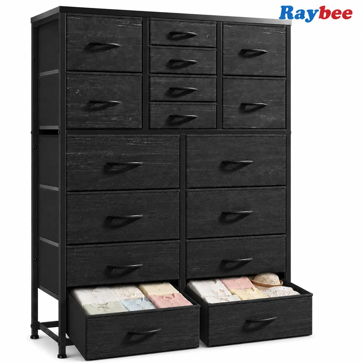 【Super Brand Day】 RaybeeFurniture 16 Drawer Tall Fabric Dresser for Bedroom, Storage Organizer Unit with Steel Frame & Non-Woven Drawers, Large Capacity Chest of Drawers for Closet,Dorm, Livingroom, Space Saving Vertical Storage Organizer, Easy Assembly