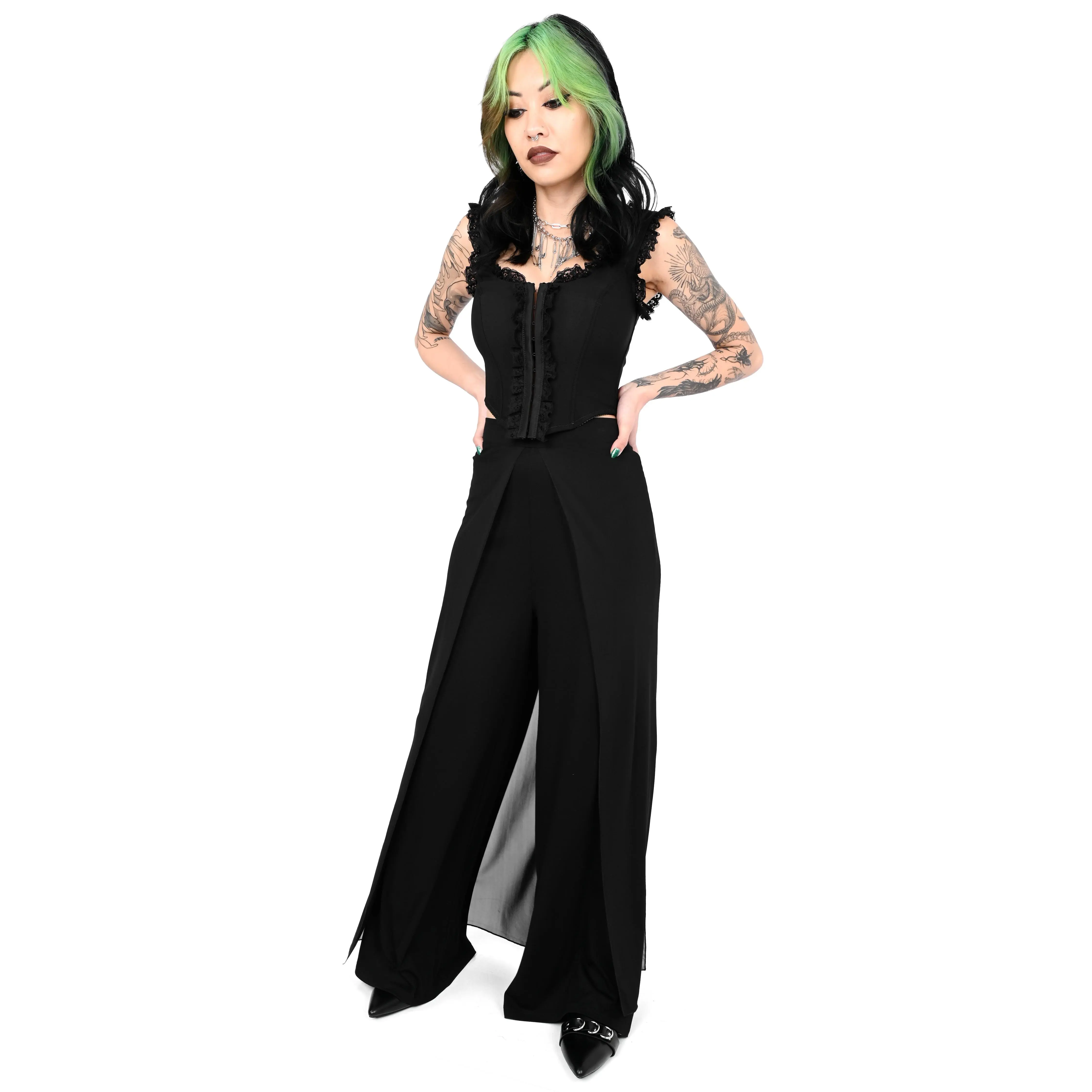 Venice Black Pants Stretch Soft Mesh Wide Leg