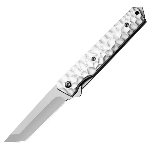 Silver stainless steel folding knife with high hardness sharp knife portable short knife, outdoor portable survival knife camping portable fruit knife  leisure camping hiking picnic emergency men's gift