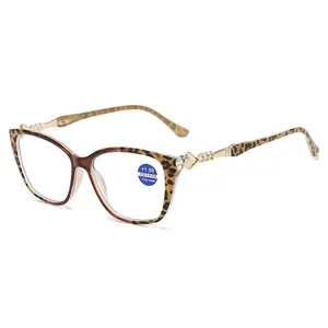 Chic Leopard Print Square Reading Glasses Frames for women.with Anti-Blue Light HD Lenses, Metal Accents Eyeglasses Black Tortoiseshell