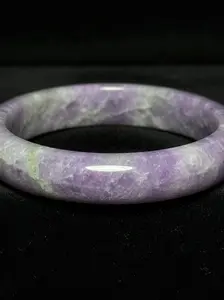 Round 1-Piece Natural Lavender Cloud-Like Untreated Burmese Jade Bangle - Classic Profile, 59mm Solid Stone Jade Bracelet, One-Piece
