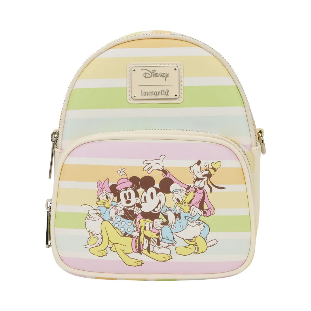 Loungefly Disney Mickey & Friends Rainbow Stripes Mini Backpack, Cute Faux Leather Convertible Crossbody Bag for Women, Cute Backpack, Casual Daypack, Female, Mini Backpacks