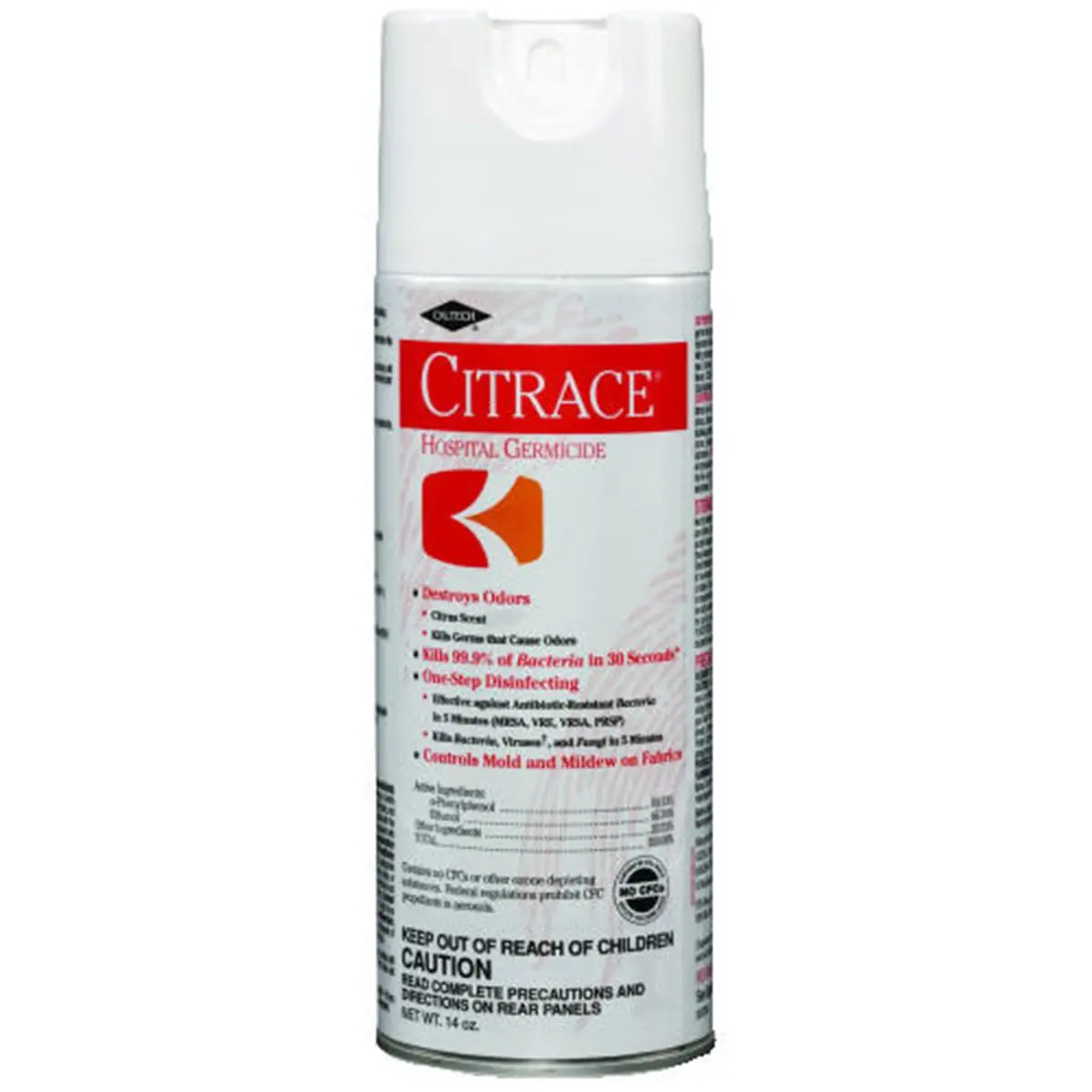 Clorox Professional Citrace 14oz Pressurized Aerosol Antiseptic Disinfectant Spray Cans - 12-Count Pack, Citrus-Scented, Mildew-Resistant, 5-Minute Disinfection, Ideal for Patient Care Rooms, Household Use