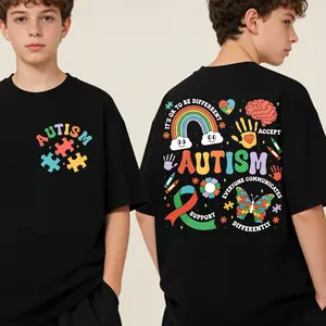 Autism Awareness Kids Shirt, Everyone Communicates Differently Tee, Neurodiversity Support Youth Top, Colorful Puzzle Piece T-shirt