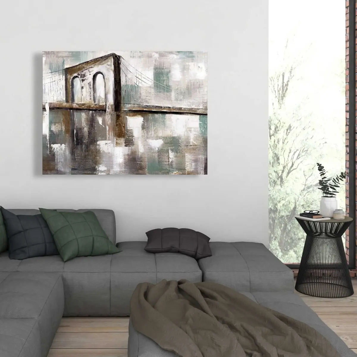 212 MAIN 36x48in Abstract Spotted Bridge-Building Cities Painting Print - Artistic Modern Minimalist Graphic Wall Artwork, Home Decoration for Living Room