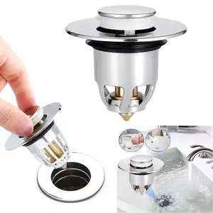 Stainless Steel Sink Plugs Bathroom Basin Plug Pop Up Plugs for Wash Basin Push-Type Sink Plug Replacement Bath Drainer Filter Plug with Bounce Core