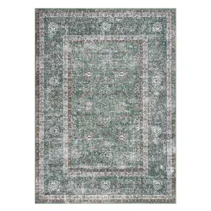 GARVEE Hallway Runner Rug Washable Non-Slip Vintage Faux Wool Area Rugs for Entryway Indoor Kitchen Laundry Bedroom Living Room Green 9*12ft
