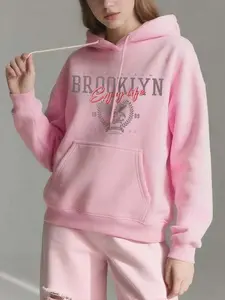 Brooklyn Eagle Retro Hoodie, Vintage 1989 Logo Print, Thick Fabric, Loose Fit, Fall & Winter Streetwear, Casual Letter Design