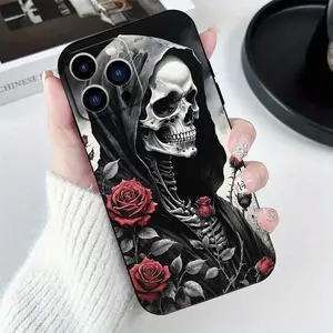 Creative Love Rose Reaper Pattern Case for iPhone 17 16 Pro Max 15 Plus 14 13 12 11 AIR Anti-Scratch Shockproof Soft Silicone Cover Valentine Gift for Girls Women