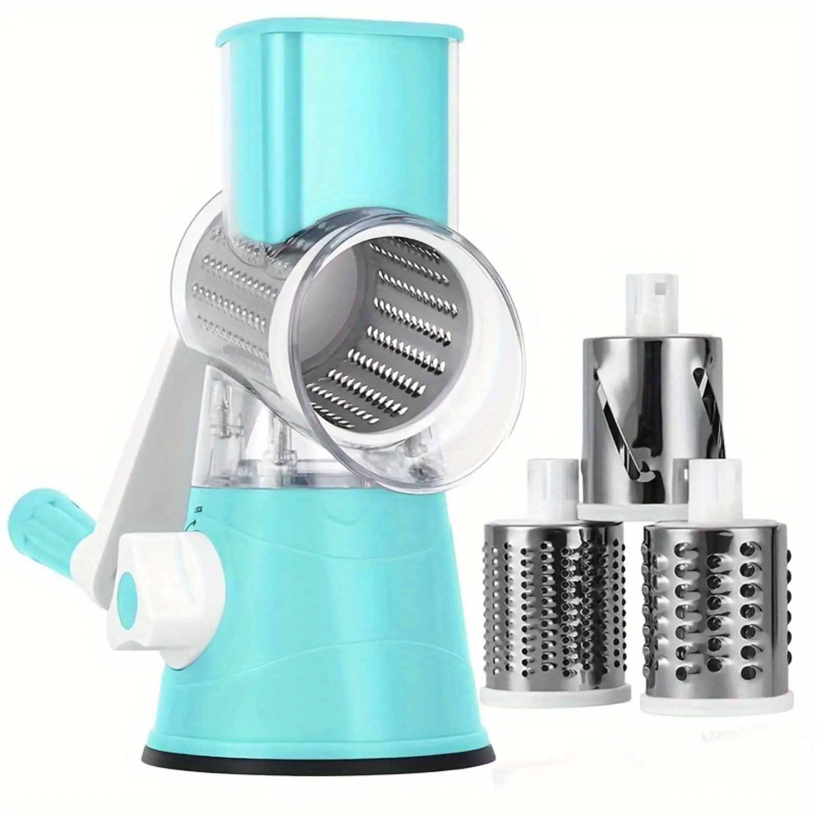 MIUVA Rotary Vegetable Grater Set - 3 Interchangeable Stainless Steel Drums, Detachable Manual Handheld Rotary Cheese Shredder & Vegetable Cutter, Durable PC Material, Portable for Kitchen Camping Use, Thanksgiving Christmas Kitchen Utensils