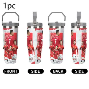 1pc 30oz Cristiano Ronaldo Man Utd Career Collage Tumbler with Straw & Handle | Stainless Steel Insulated Mug with CR7 Red Devils Legacy Design | Leak-Proof, Keeps Drinks Cold 24H | Ideal Gift for United Fans & CR7 Collectors