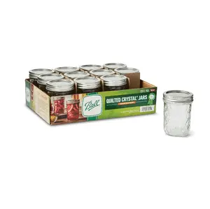 Ball Quilted Crystal Mason Jar w/ Lid & Band, Regular Mouth, 8 Ounces, 12 Count, 4 lb. Containers Glass