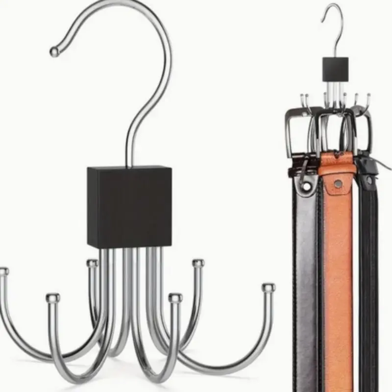 360° Rotatable Belt Hook, 1 Count Durable Metal Hanging Storage Hook, Multi-purpose Organiser Hook for Belt, Scarf Organizer, Tie Hanger, Scarf, Tie, Home Storage Hook for Wardrobe, Closet, Home and Dormitory, Hanging Accessories, Multifunctional Hanger