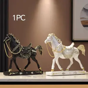 Elegant Horse Decorative Ornament, European Court Style with Modern Luxury, Resin Horse Gear with Accents, Home Decoration
