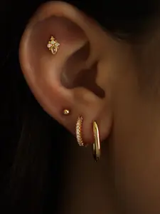 Women's Geometric Pattern Cubic Zirconia Copper Earrings Set, 4-Piece Stackable Design for Daily Wear & Date Night, CZ Earrings