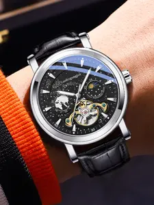 Men's Mechanical Watch, Band, Round Analog Dial, Mineral Glass, Luminous Hands, Waterproof, All Seasons, Fashionable Design