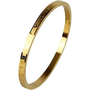 Plated Bracelets for Men Women Roman Numeral Bangle Bracelet Stainless Steel Personalized Engraved Unisex