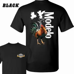 Modelo Rooster T-Shirt - Bold Rooster Graphic With Dynamic Fighting Cocks , Perfect For Beer Lovers And Fiesta Enthusiasts , Casual Daily Wear , Relaxed Fit , Unisex Style , Unique Modelo Design Crewneck Menswear Classic