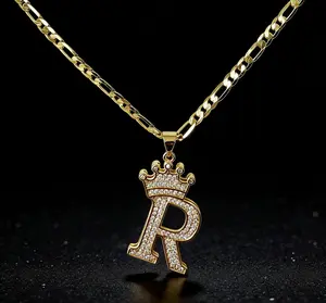 XINCY Perfect Gift Crown Initial Zircon Pendant Adjustable Figaro Chain