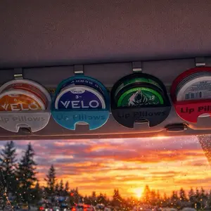 Lip pillow Velo/Grizzly car visor Zyn pouch holders with glow in the dark blue