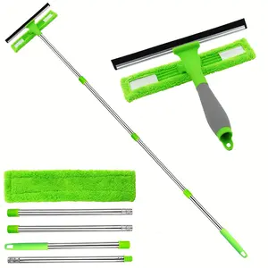 Extendable Window Cleaning Brush Set, Reusable Microfiber Pad, Stainless Steel Handle, Outdoor Glass Cleaner