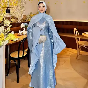 Sparkling Satin Butterfly Abaya Luxury Caftan Party Maxi Dress Women's Islamic Clothing Abayas Hand Wash Only Black Brown Purple Pink White