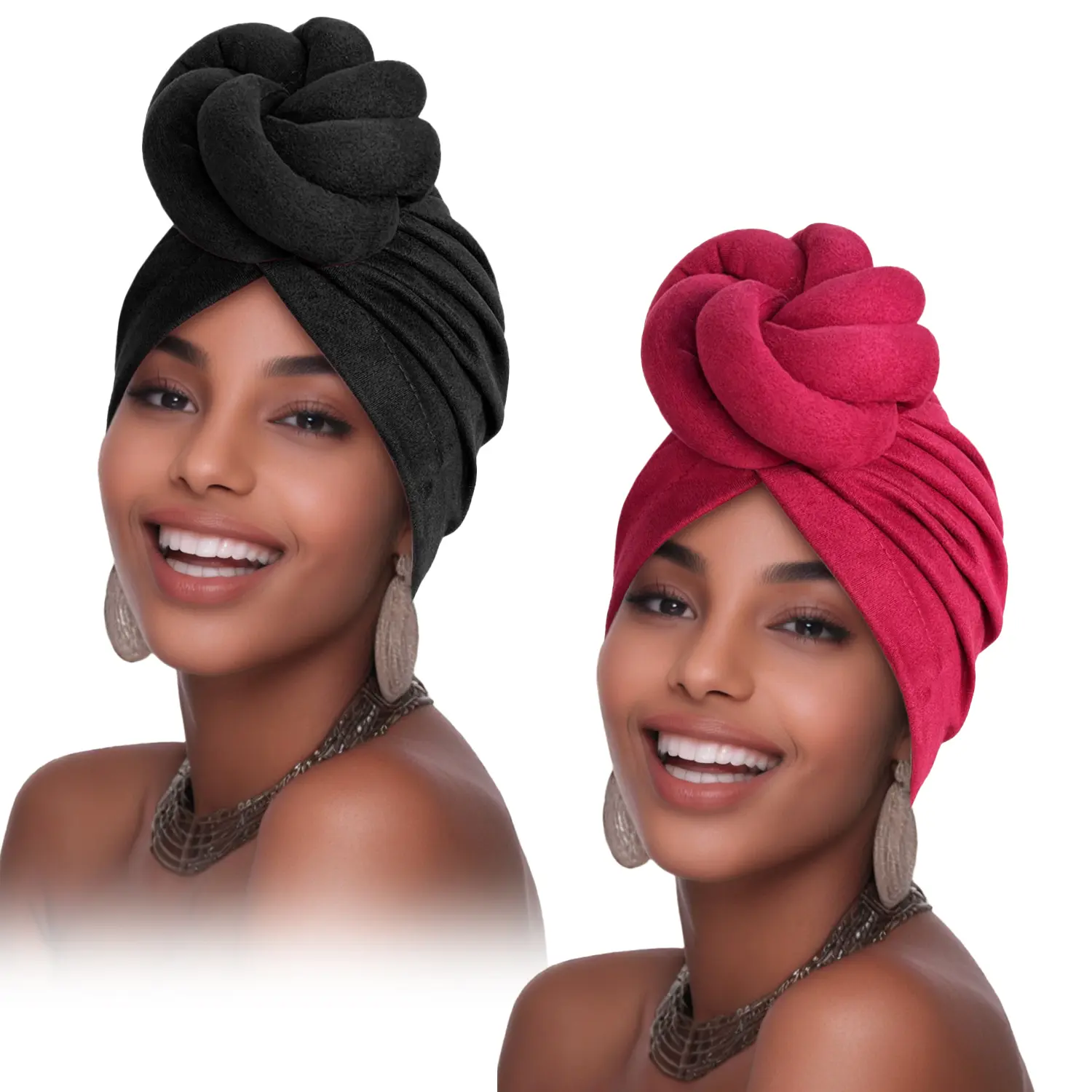Female One-Size Pre-Made Knotted Turban Hat - 1pcs/2pcs Suede Headwrap, Elegant Pleated Beanie with Deer Velvet, Universal Fashion Accessory