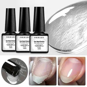 3Pcs Fiber Rubber Base Gel Clear Builder Gel Nail Strengthener Extension Hard Gel Soak Off UV Gel Long Lasting Base Coat Liquid Polish Nail Art Manicure for Strong Nails Repair Damaged Nail Beds Nail Gel Set