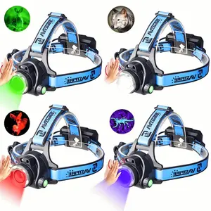 VASTFIRE Professional LED Headlamp with Handwave Sensor USB Rechargeable Red Green 395nm Purple IPX4 Waterproof 3 Modes Adjustable Headband Light for Night Observation Fishing