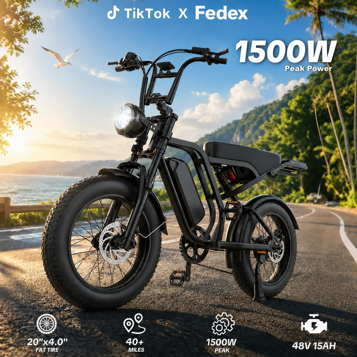 Adult All-Terrain Fat Tire Ebike - 1500W Peak Motor, 32MPH, 90Nm Torque, 40° Climbing, Full Dual Suspension, 48V 15Ah Battery, 330LBS Capacity, Fat Tire Bicycle, Mountain Bike, Ebikes, Dual Suspension Ebike