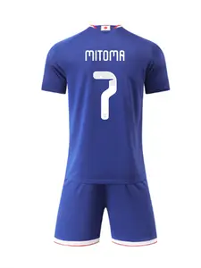 Kids' Football Jersey Set, Youth Soccer Outfit, Japanese Fan Training Gear, Casual Fitted Top & Shorts, Striped Pattern, Boys & Girls, 25/26 Season