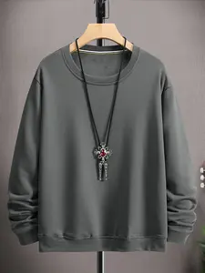 Elegant Oversized Round Neck Sweatshirt, Loose Fit Long Sleeve Streetwear, Unisex Plain Design, Fall & Winter Essential