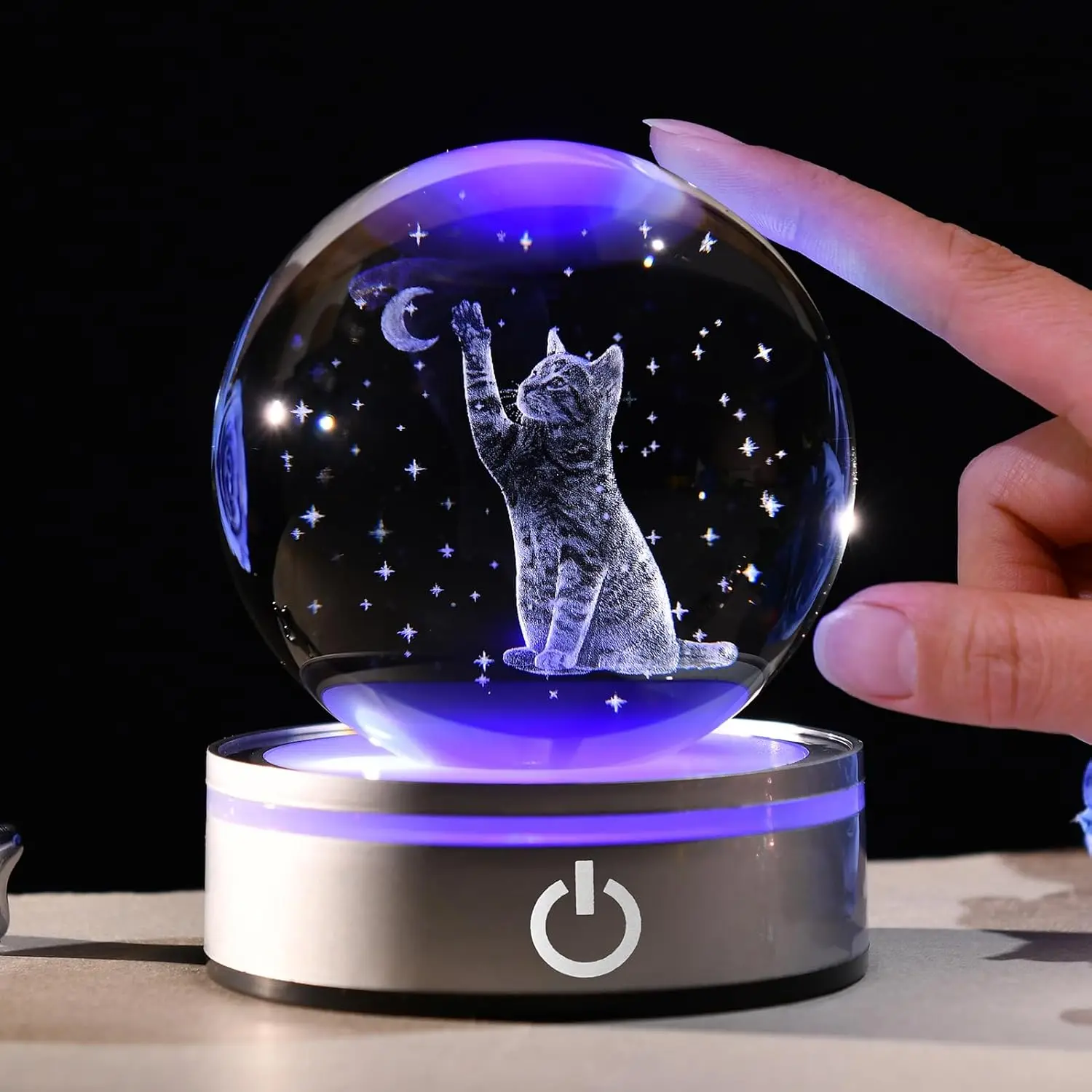 3D Cat Crystal Ball Cute Cat Lover Gifts for Women Cat Snow Globe Gifts for Birthday Mothers Day Kitten Figurines Lamp 3.15" Engraved Glass Cat Sphere Decor Night Light