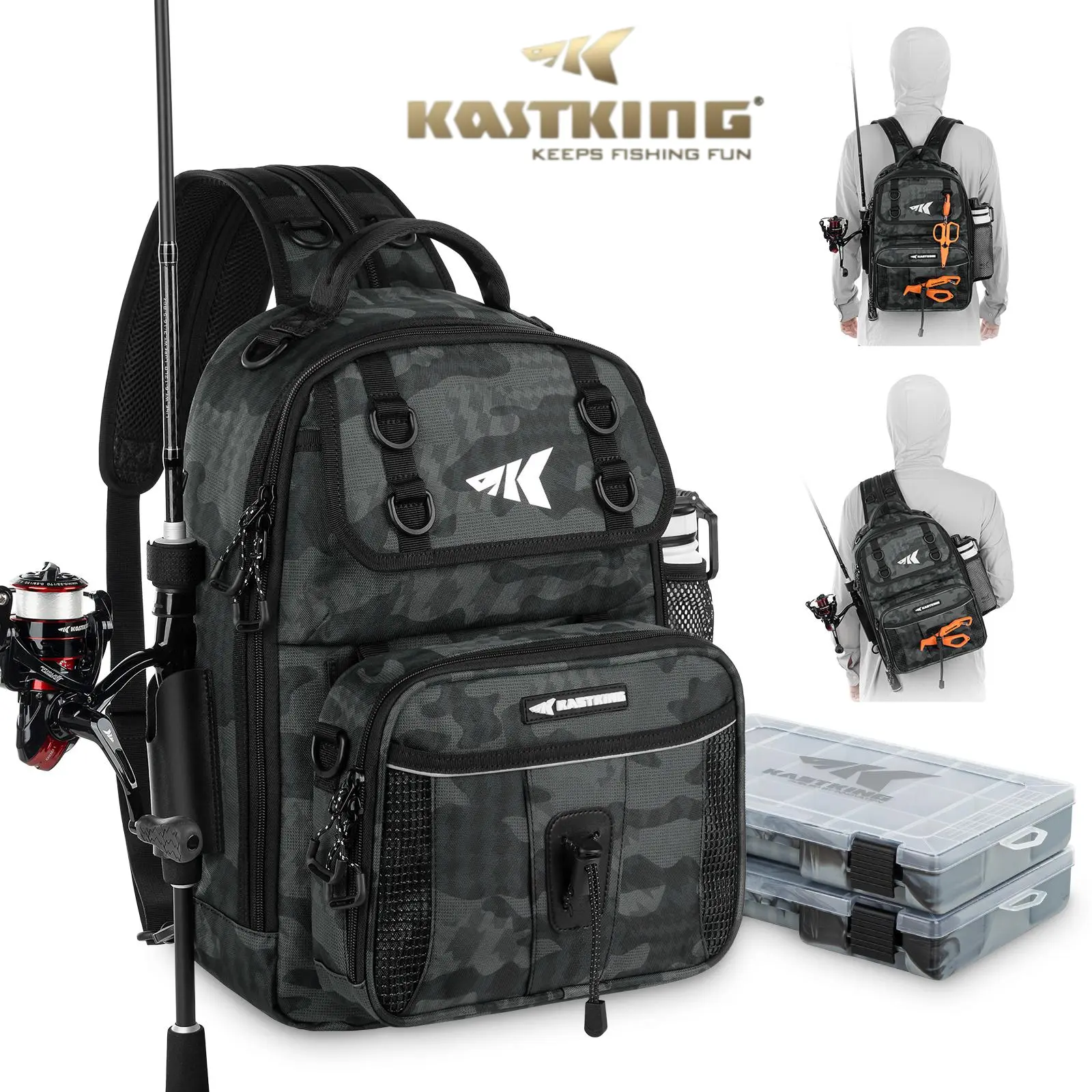 [Back to School Gift] KastKing BaitSpace Fishing Sling Bag, Fishing Backpack with Rod & Beverage Holder, Tackle Bag for Fishing Gear SummerVibes,Summer Survivals ,dealsforyoudays