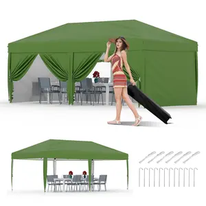 10X20 Pop Up Canopy Tent with 6 Sidewalls – Heavy Duty Commercial Instant Shelter, One-Person Quick Setup Outdoor Party Tent,Green