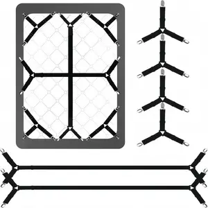 LMMAKE 6-Pack Adjustable Crisscross Bed Sheet Straps, Durable Bedding Accessories with Locking Bedsheet Clips, Corner Sheet Holders for Mattress Suspenders, Bedding Supplies (Black)